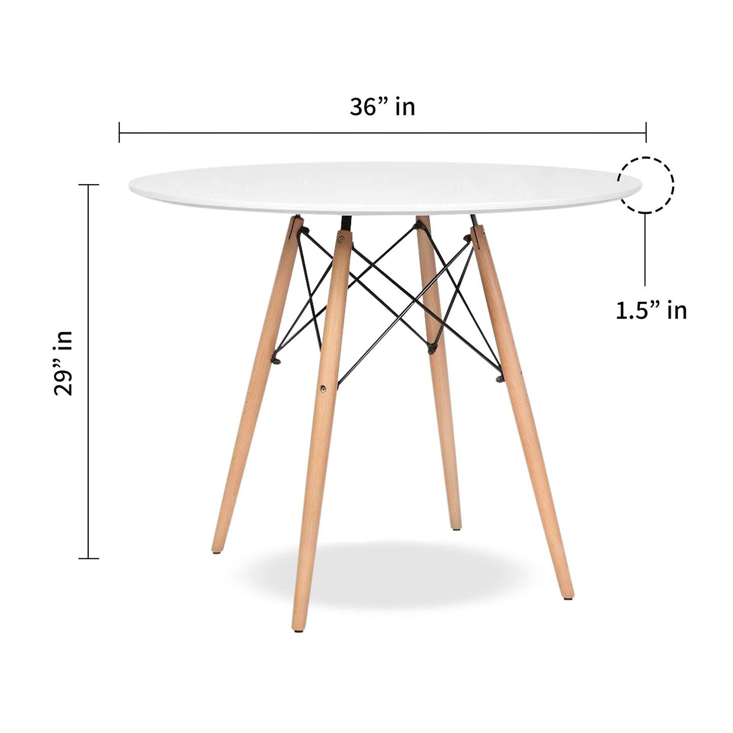 36" White And Natural Solid Wood Dining Table-3
