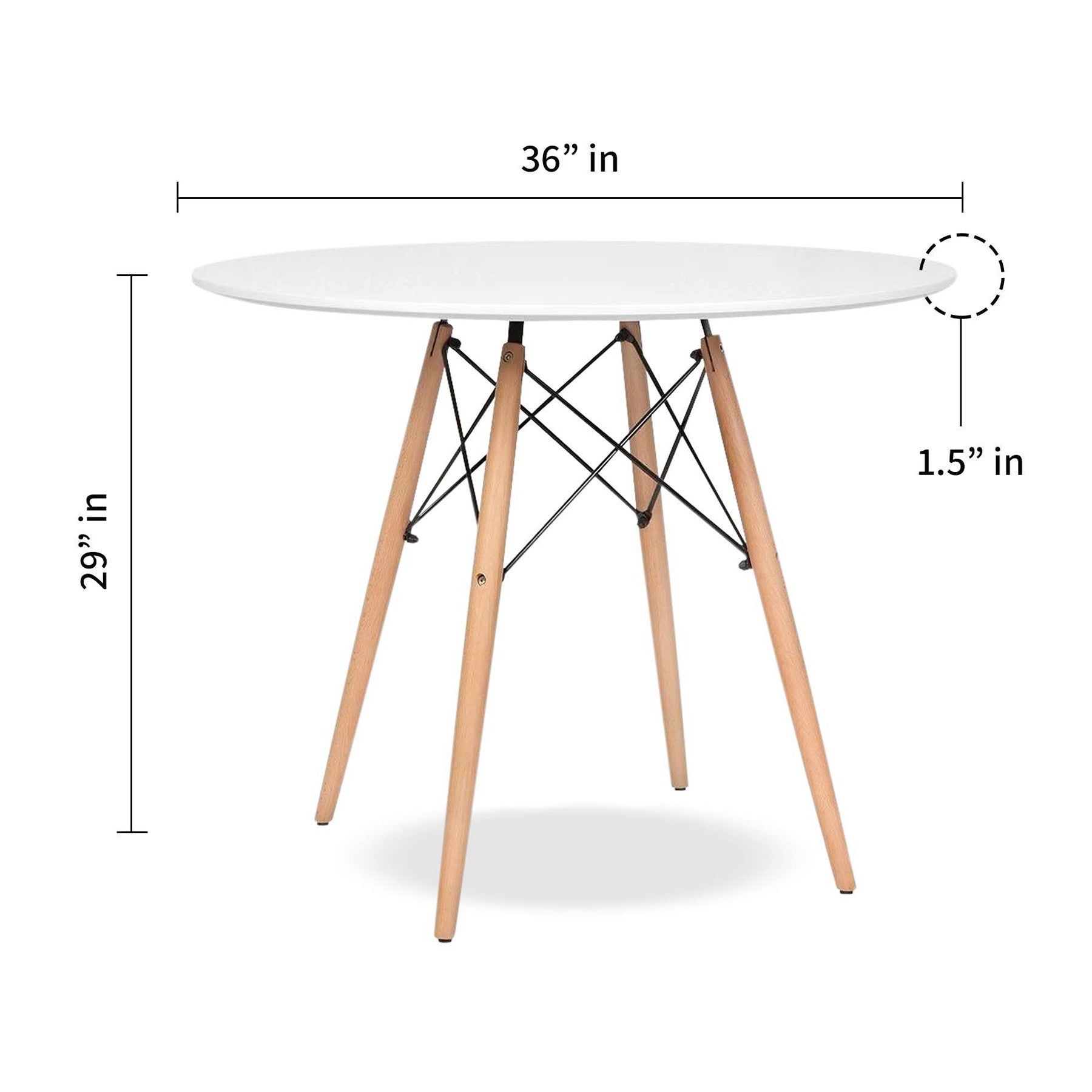36" White And Natural Solid Wood Dining Table-3