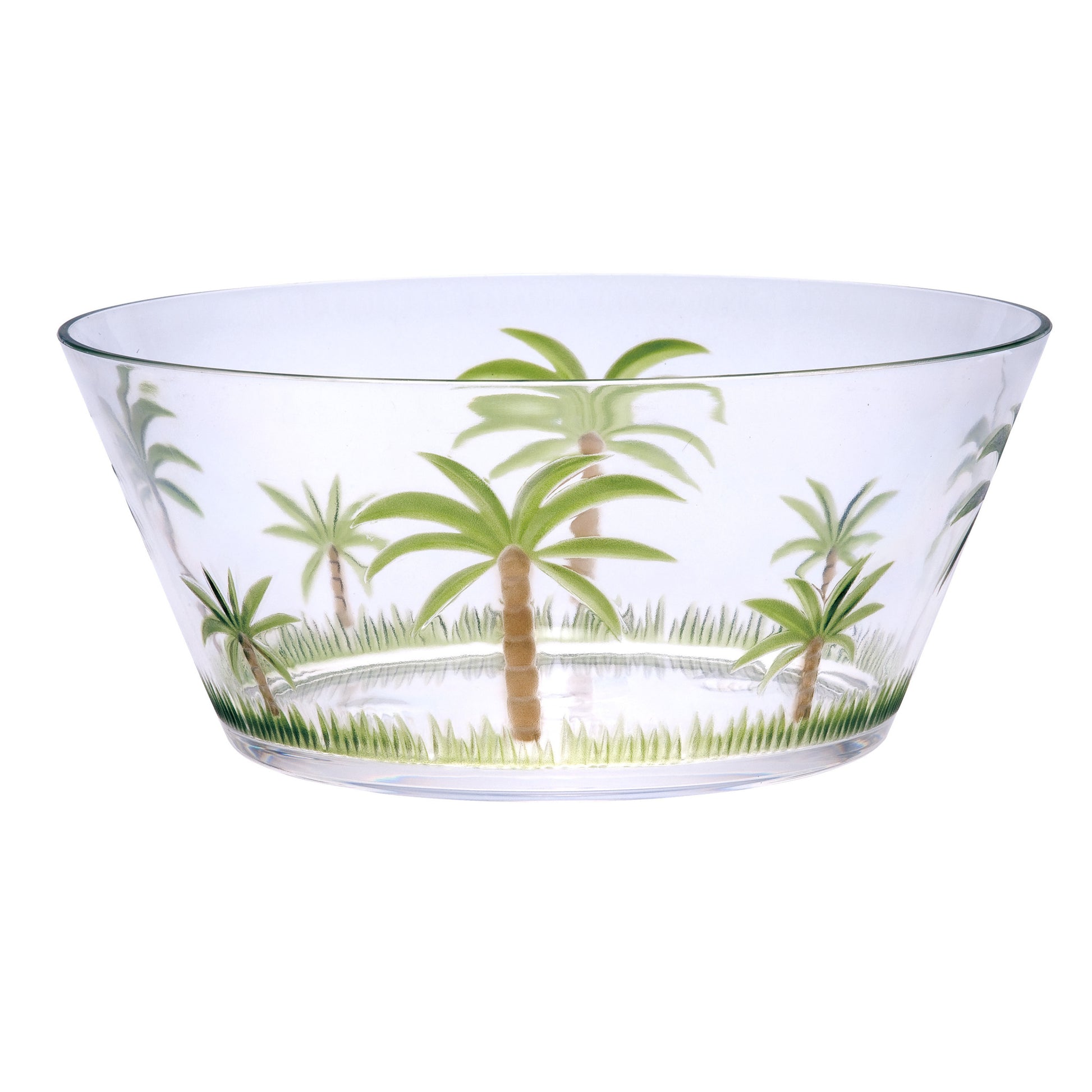 10" Clear and Green Palm Tree Acrylic Round Salad Bowl-0