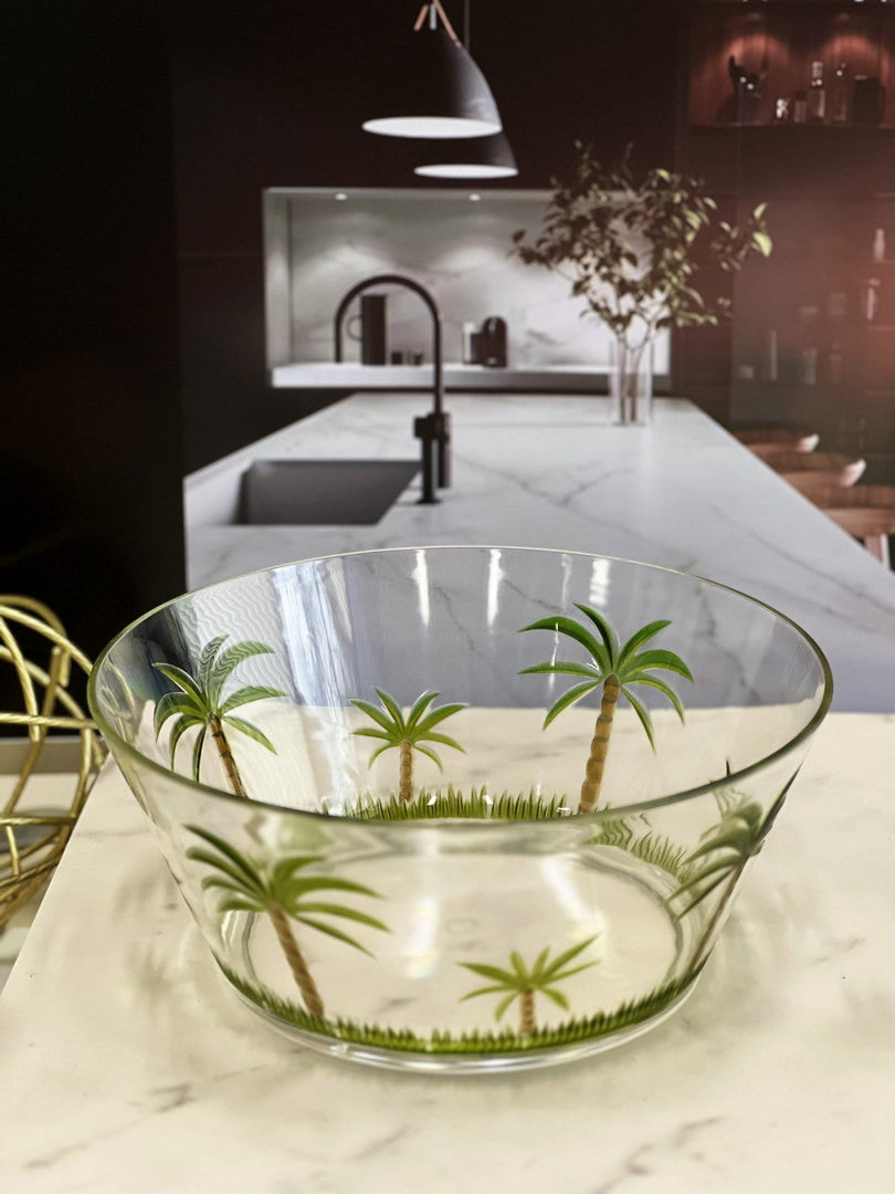 10" Clear and Green Palm Tree Acrylic Round Salad Bowl-6