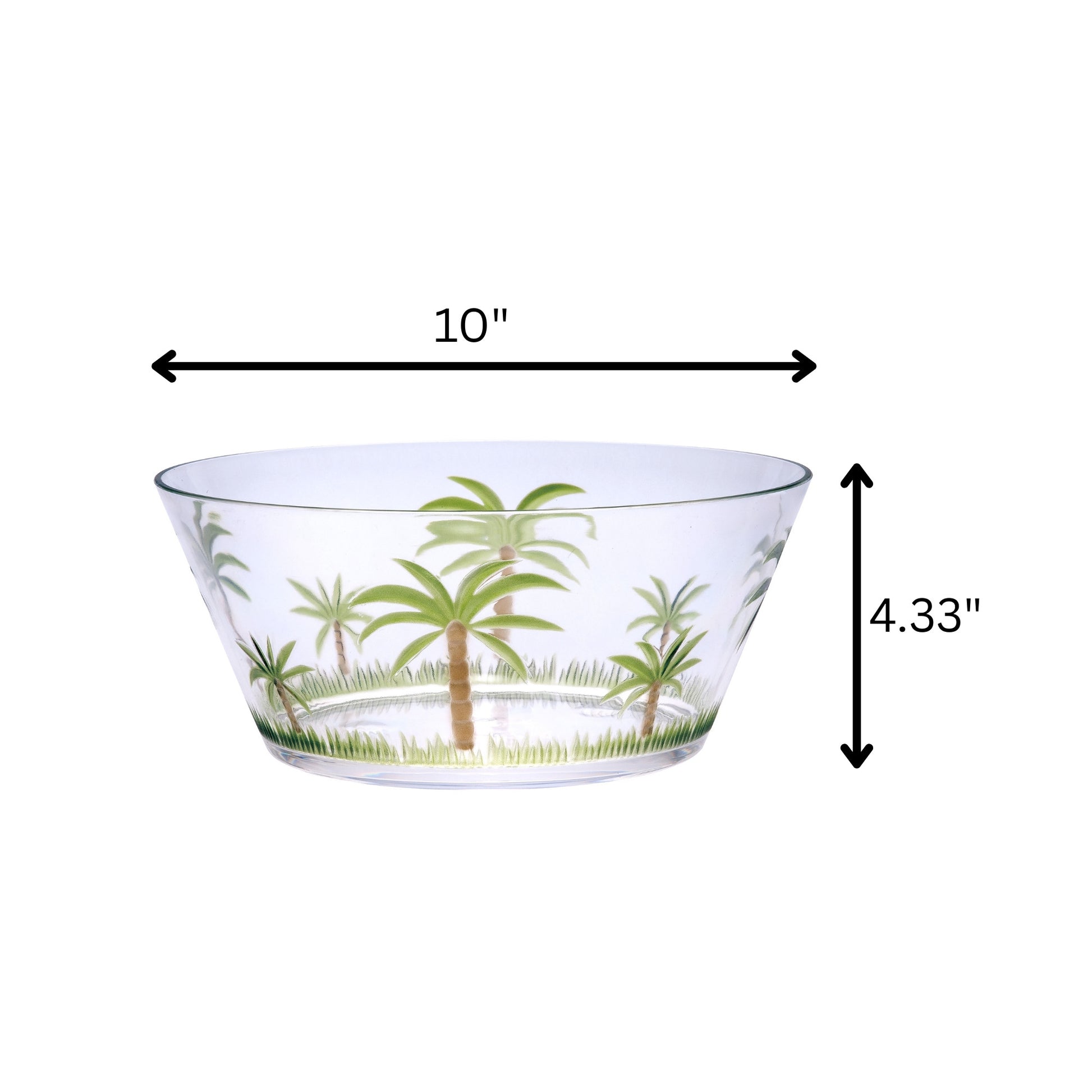 10" Clear and Green Palm Tree Acrylic Round Salad Bowl-8