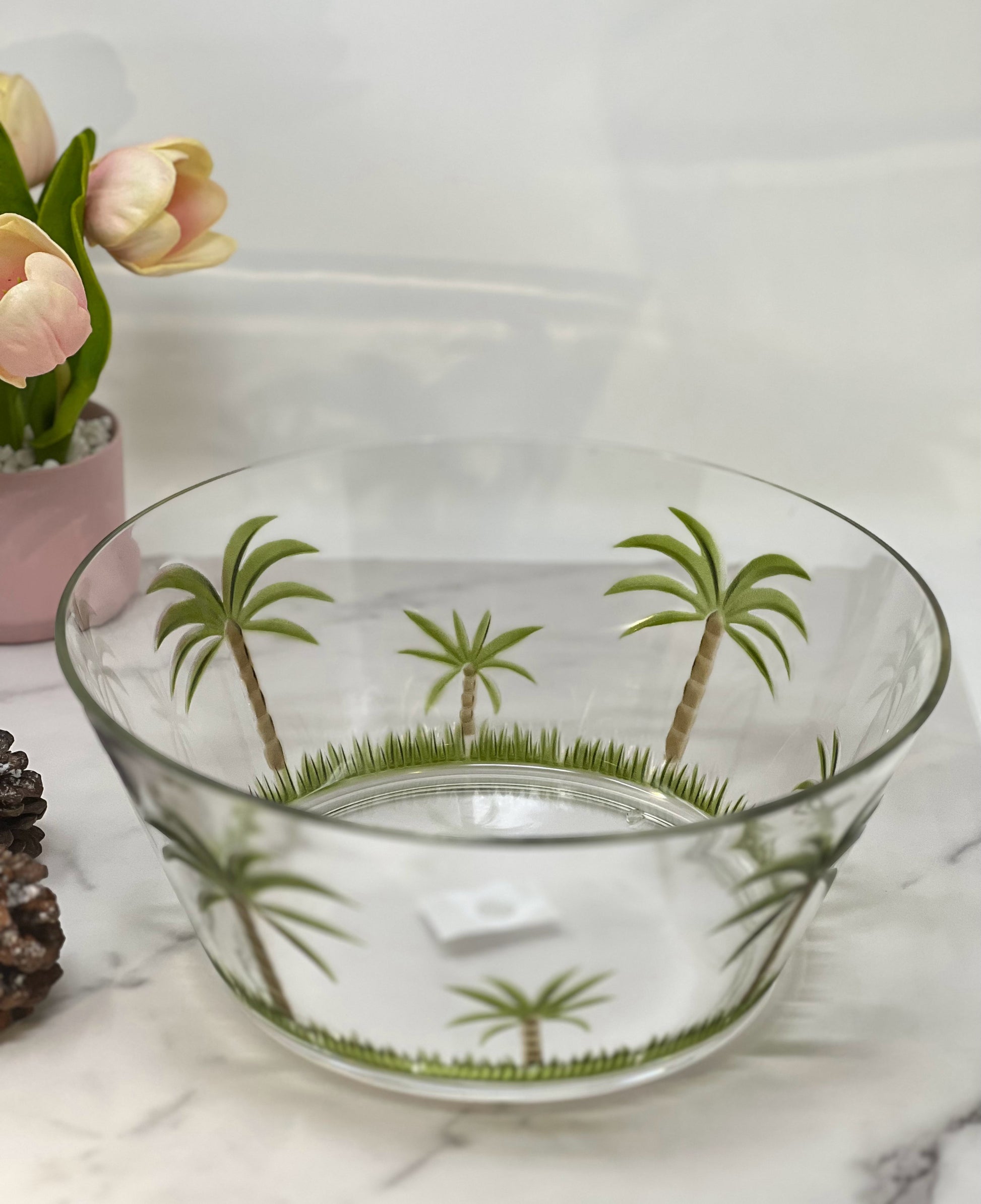 10" Clear and Green Palm Tree Acrylic Round Salad Bowl-4
