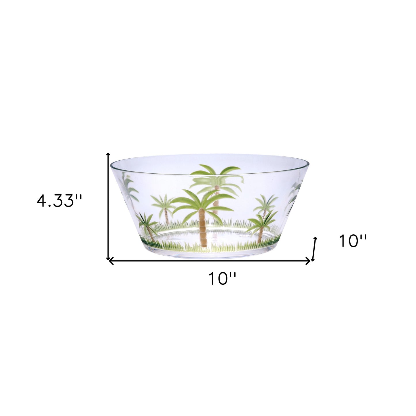 10" Clear and Green Palm Tree Acrylic Round Salad Bowl-5