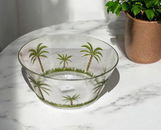 10" Clear and Green Palm Tree Acrylic Round Salad Bowl-1