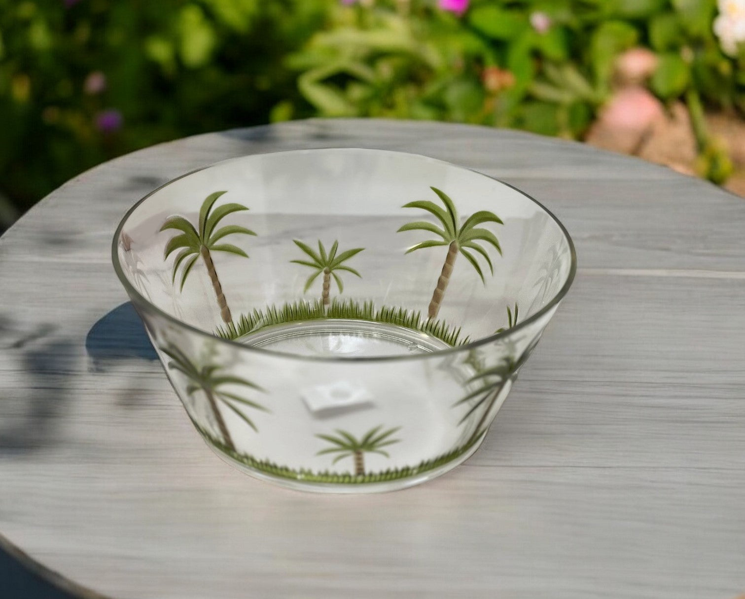10" Clear and Green Palm Tree Acrylic Round Salad Bowl-2