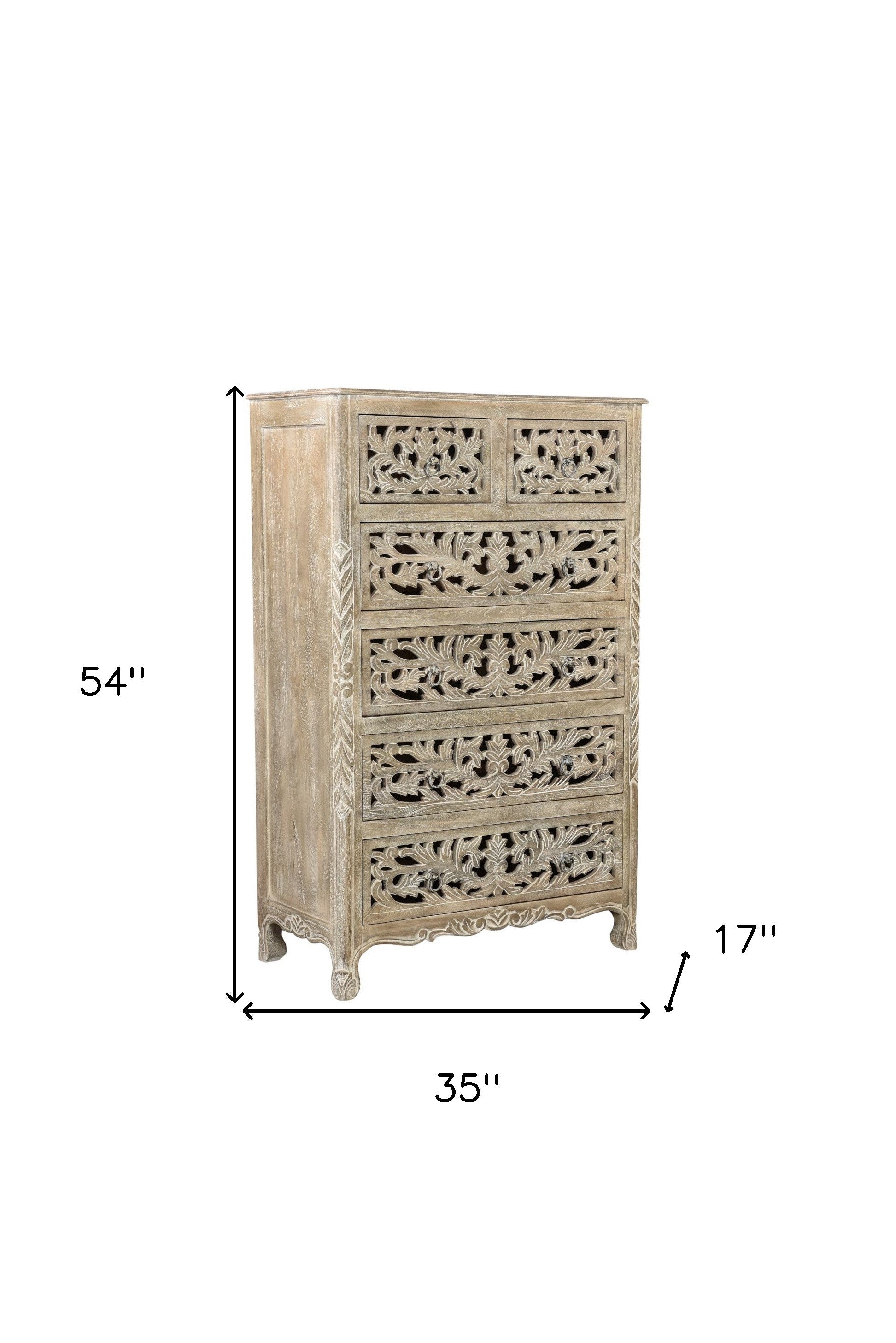 35" Gray Solid Wood Six Drawer Chest-7