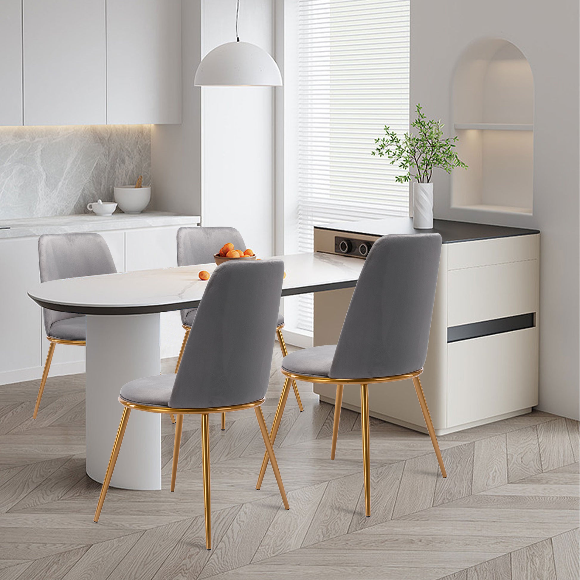 Gray And Gold Upholstered Velvet Dining Side Chair-3