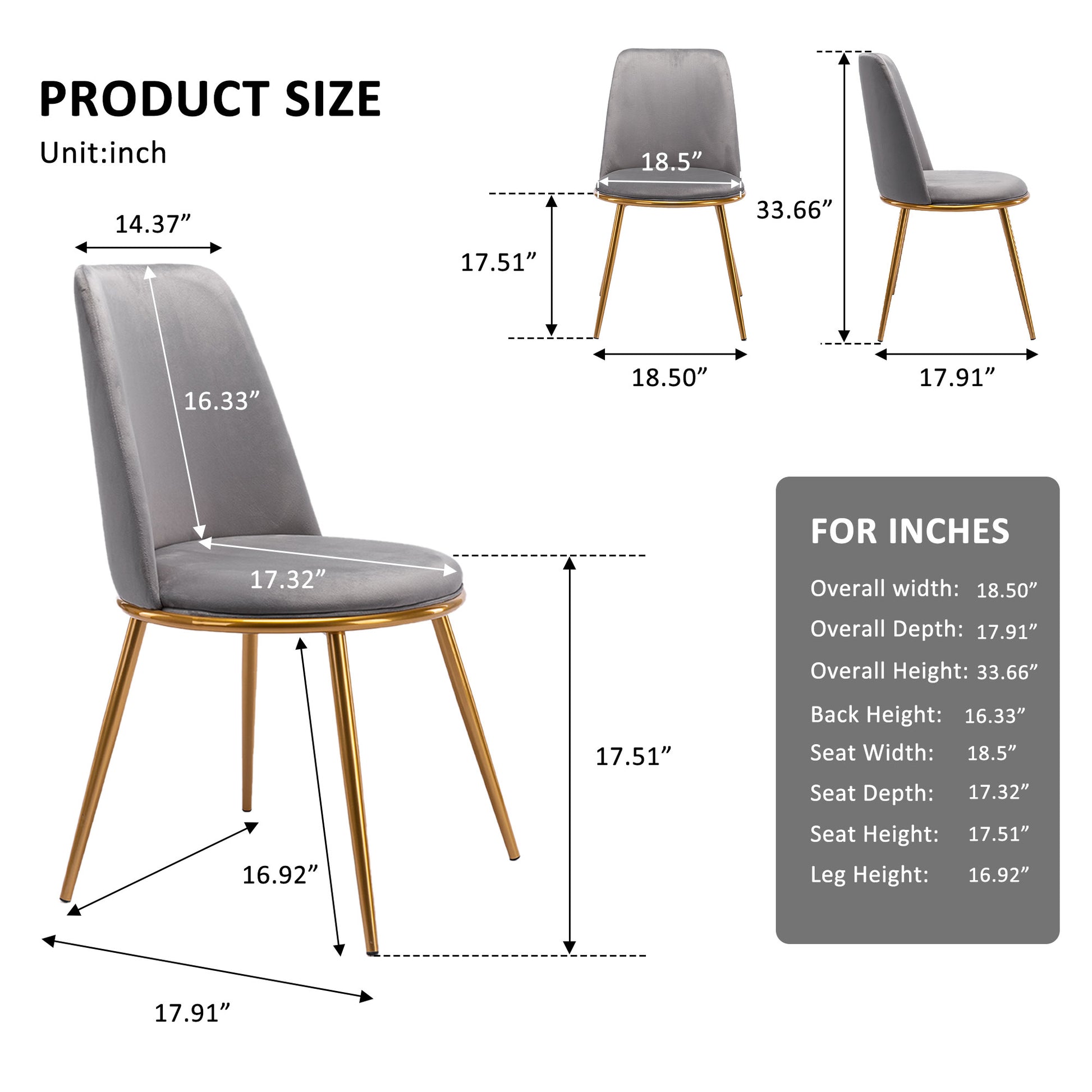 Gray And Gold Upholstered Velvet Dining Side Chair-5