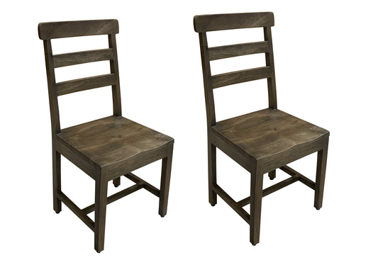 Set of Two Dark Brown Wood Ladder Back Dining Side Chairs-1