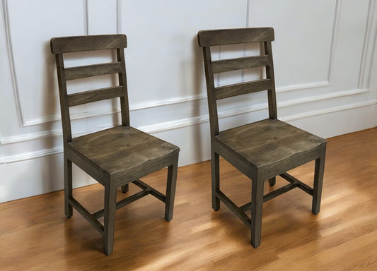 Set of Two Dark Brown Wood Ladder Back Dining Side Chairs-0