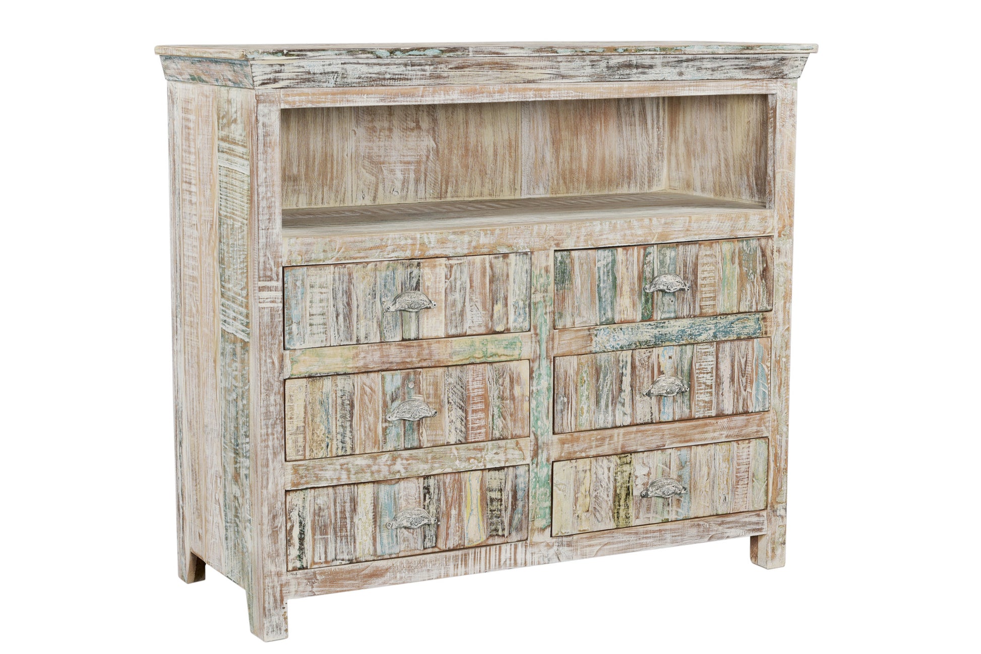 50" White Distressed Reclaimed Wood Open And Enclosed Storage Entertainment Center-2