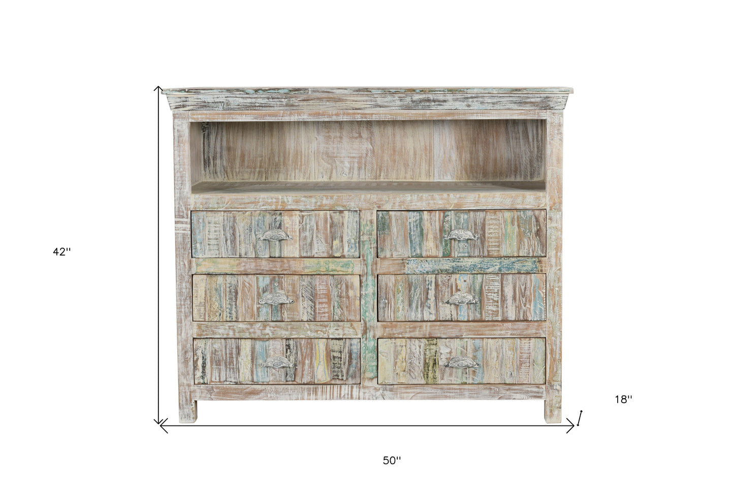 50" White Distressed Reclaimed Wood Open And Enclosed Storage Entertainment Center-6