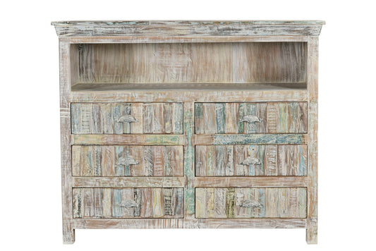 50" White Distressed Reclaimed Wood Open And Enclosed Storage Entertainment Center-1