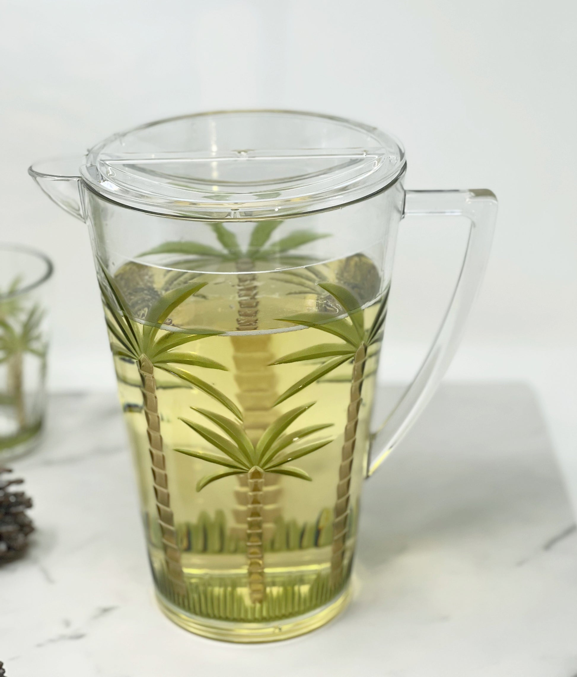 2.5 Quart Clear and Green Palm Tree Acrylic Pitcher-4