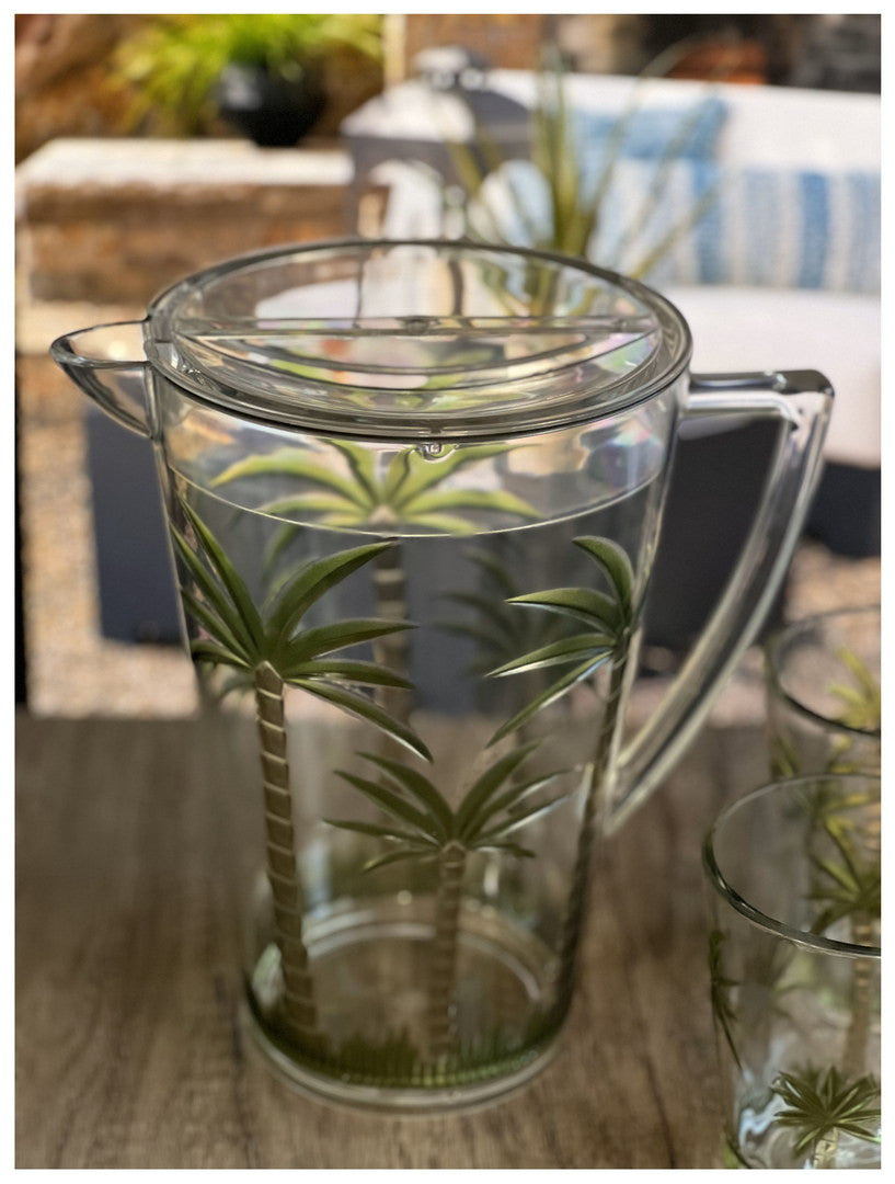 2.5 Quart Clear and Green Palm Tree Acrylic Pitcher-6