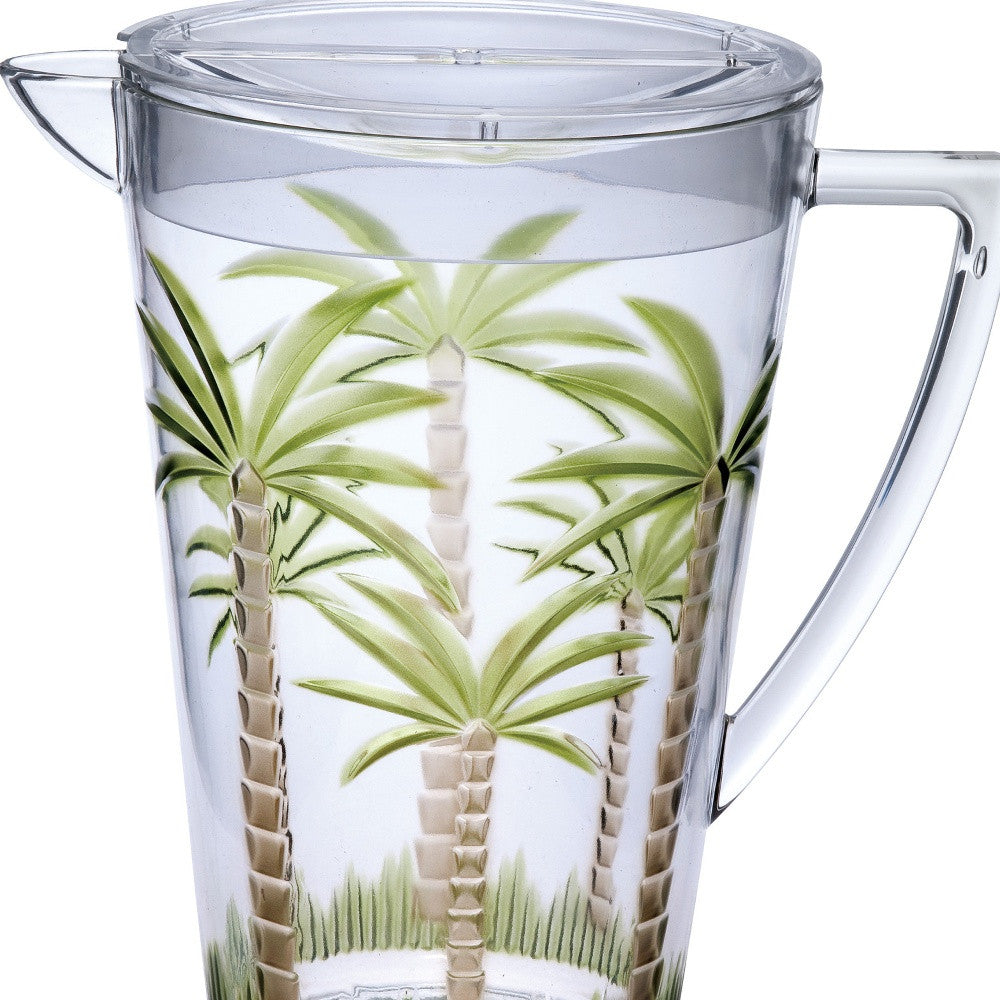 2.5 Quart Clear and Green Palm Tree Acrylic Pitcher-2