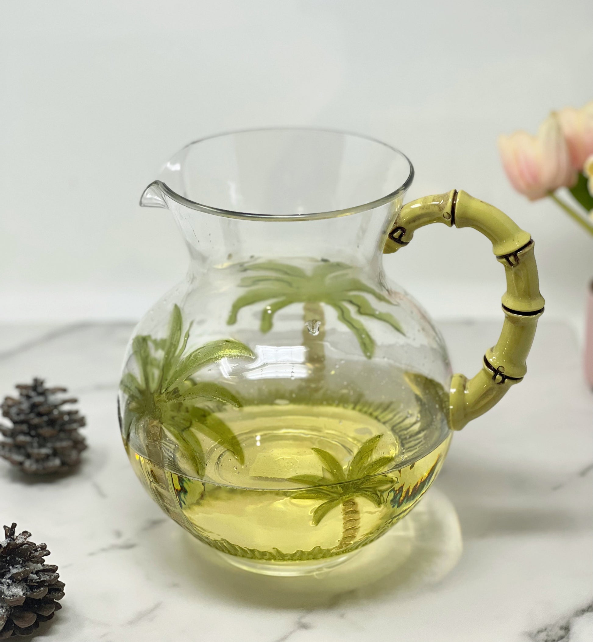 3 Quart Clear and Green Palm Tree Acrylic Pitcher-5