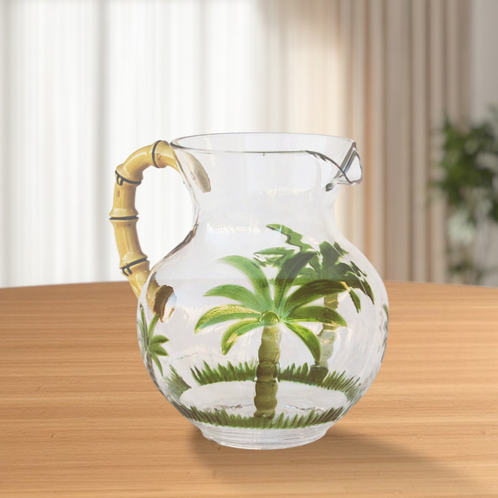 3 Quart Clear and Green Palm Tree Acrylic Pitcher-1
