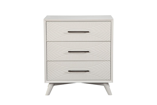 34" White Carved Geometric Solid Wood Three Drawer Dresser-1