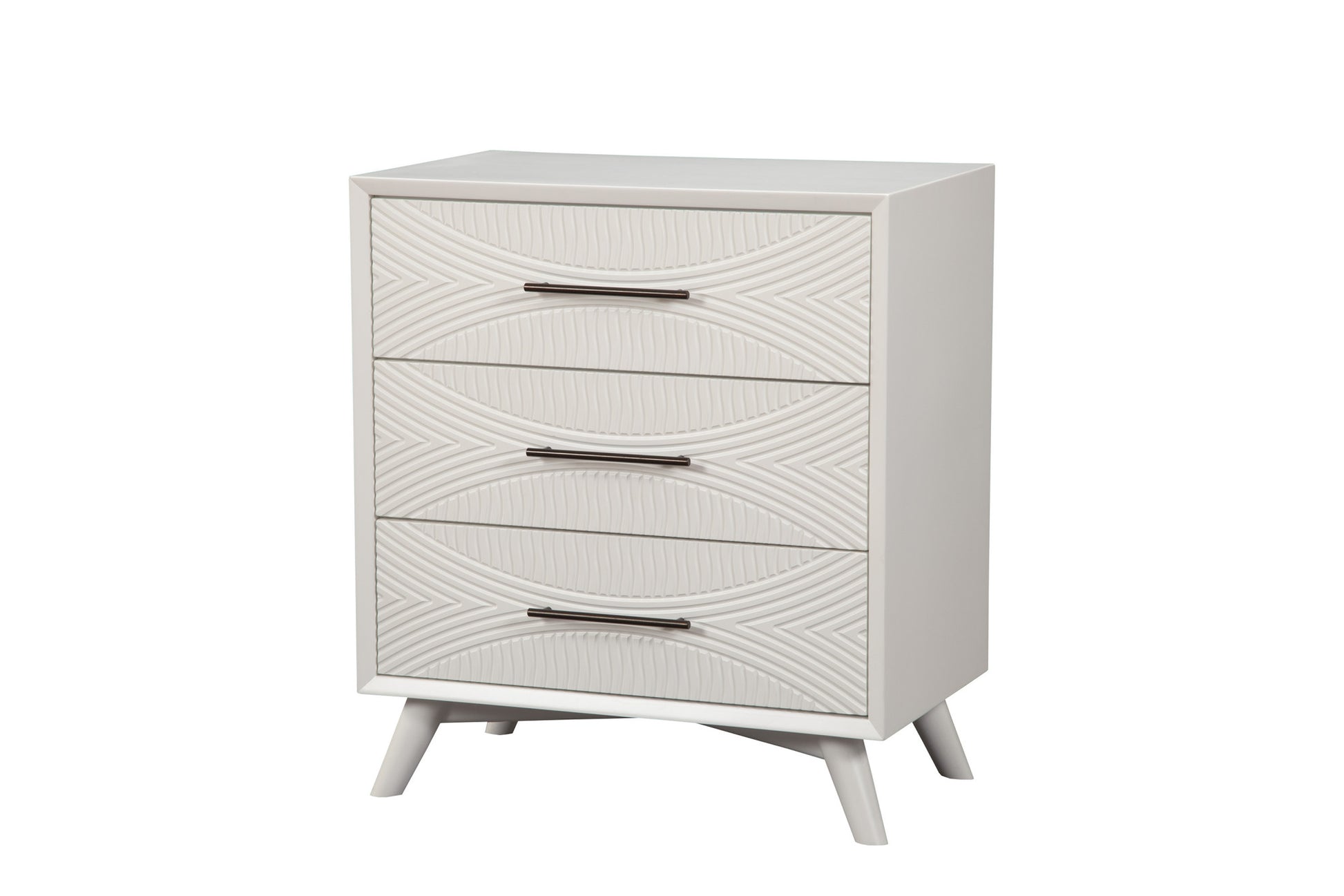 34" White Carved Geometric Solid Wood Three Drawer Dresser-2