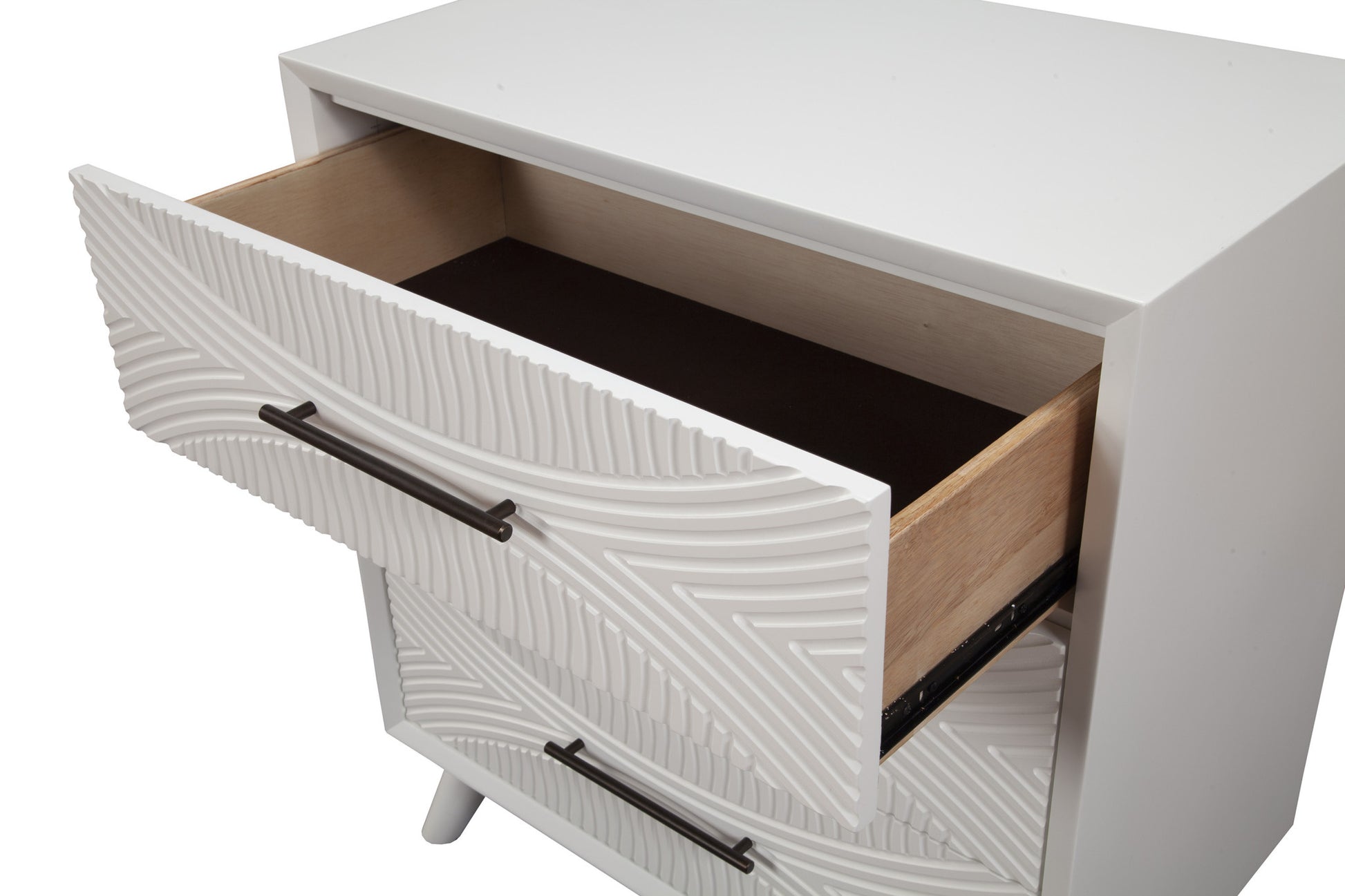 34" White Carved Geometric Solid Wood Three Drawer Dresser-3