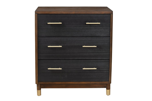 33" Brown and Black Solid Wood Three Drawer Chest-1