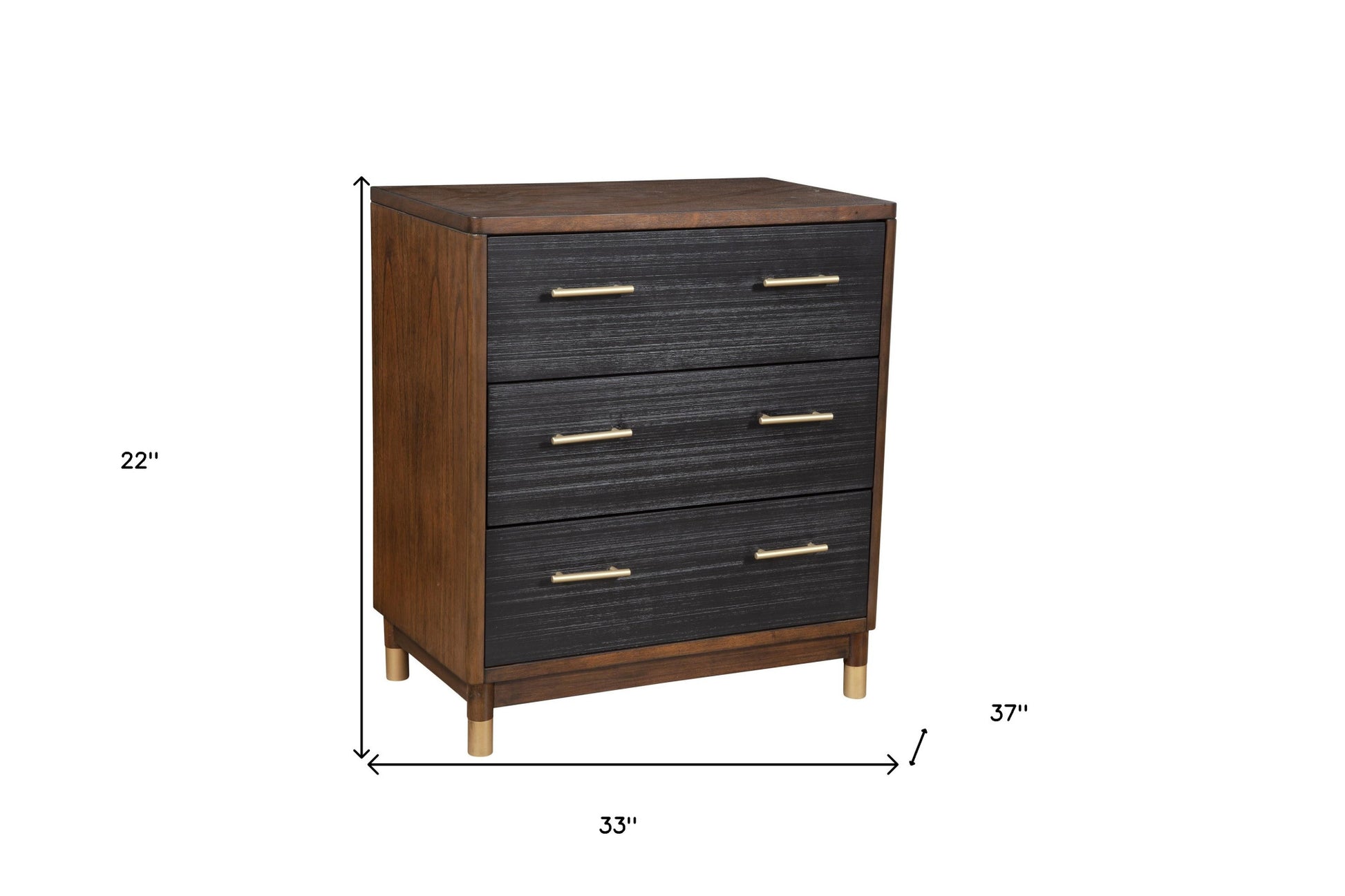 33" Brown and Black Solid Wood Three Drawer Chest-4