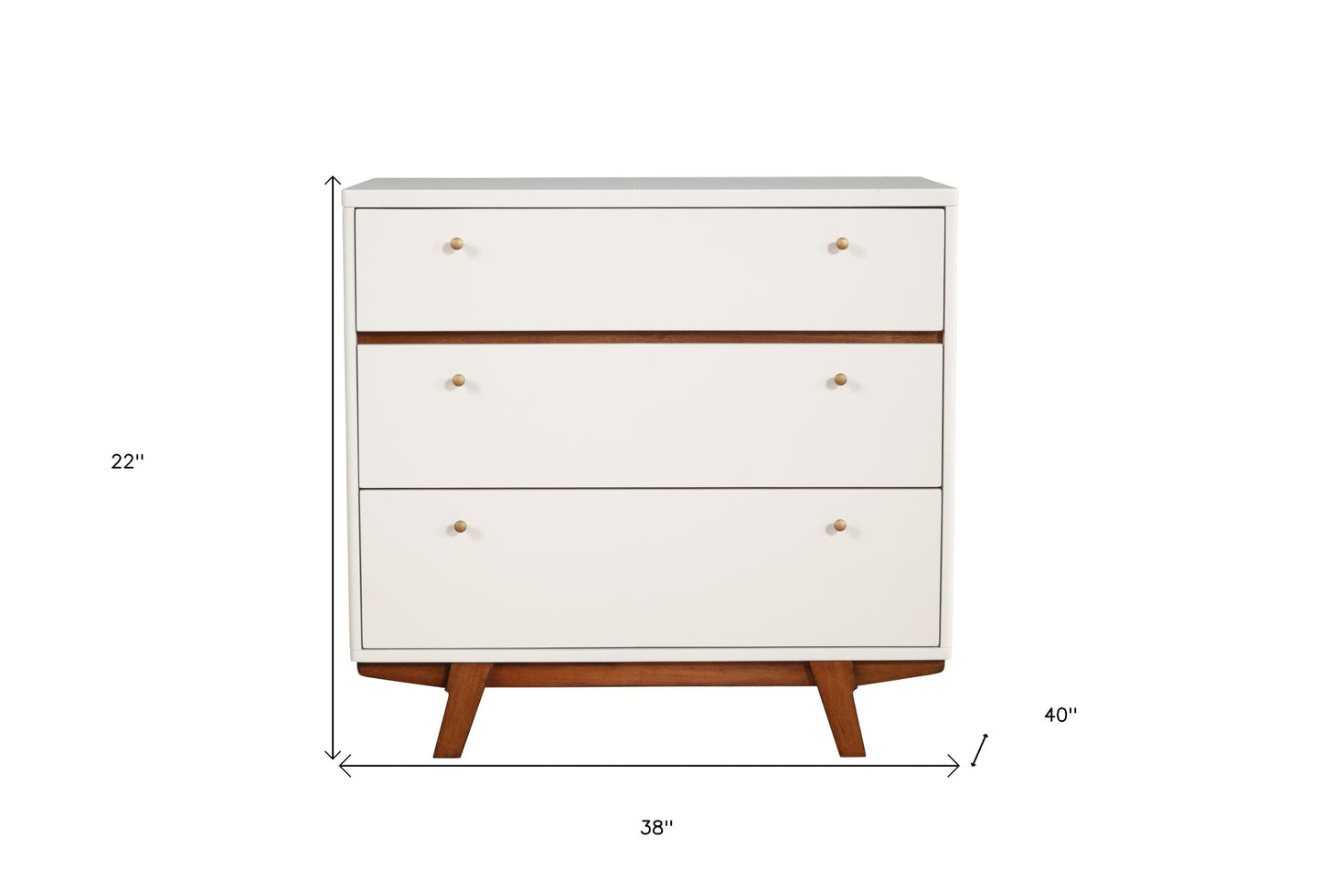 36" Brown and White Solid Wood Three Drawer Chest-4
