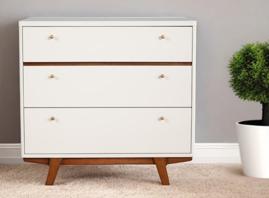 36" Brown and White Solid Wood Three Drawer Chest-0