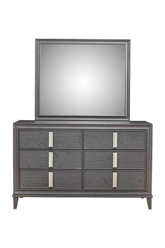 62" Dark Gray Solid Wood Six Drawer Double Dresser-0