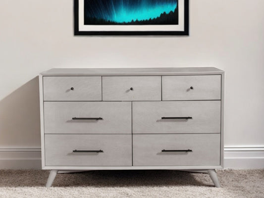 59" Gray Solid Wood Seven Drawer Double Dresser-0