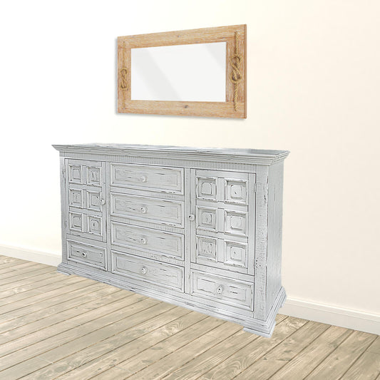 69" White Solid Wood Six Drawer Triple Dresser-1