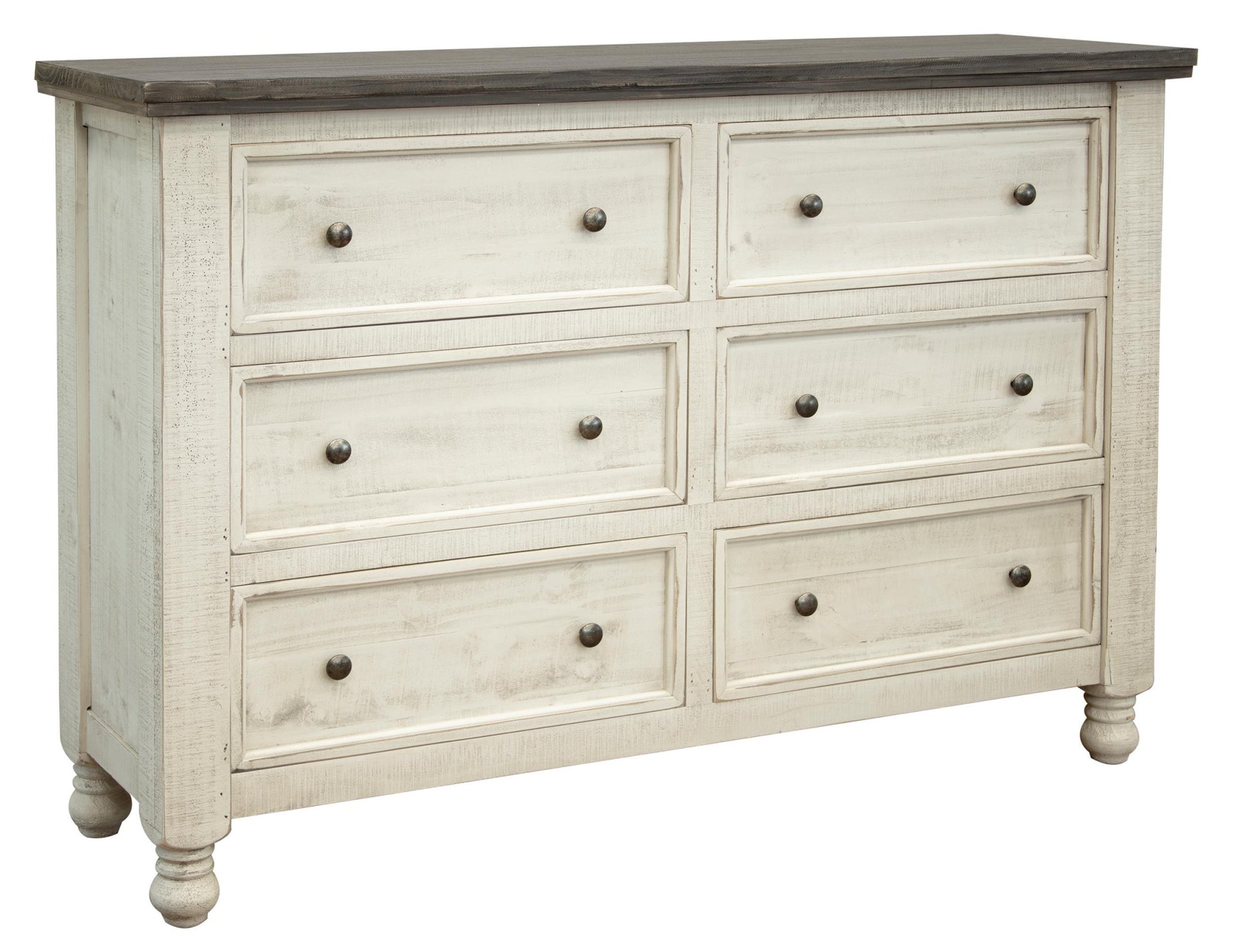 62" Gray and Ivory Solid Wood Six Drawer Double Dresser-0