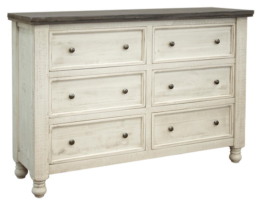 62" Gray and Ivory Solid Wood Six Drawer Double Dresser-0