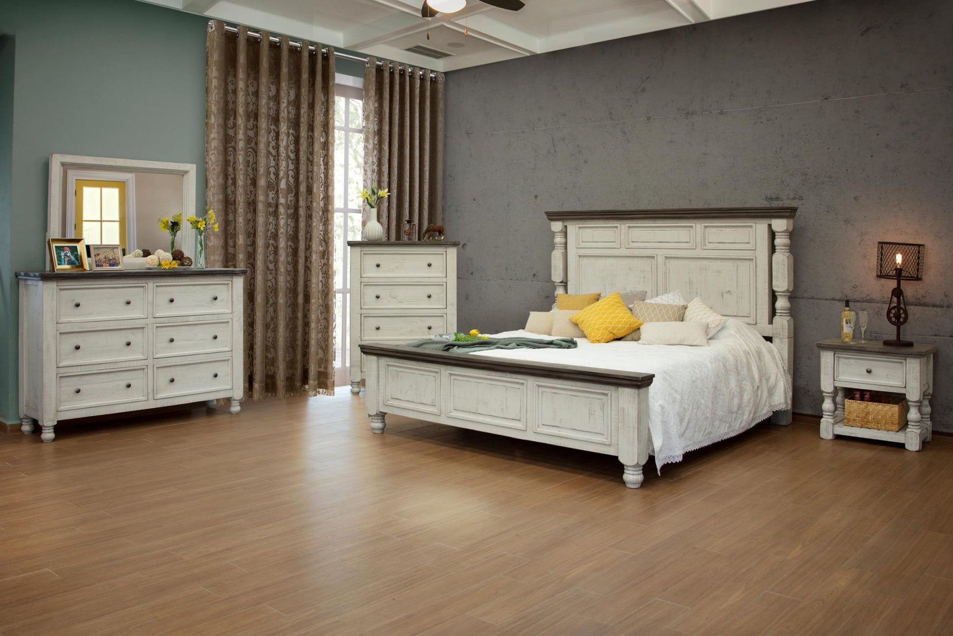 62" Gray and Ivory Solid Wood Six Drawer Double Dresser-3