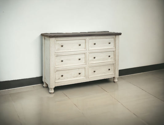 62" Gray and Ivory Solid Wood Six Drawer Double Dresser-1