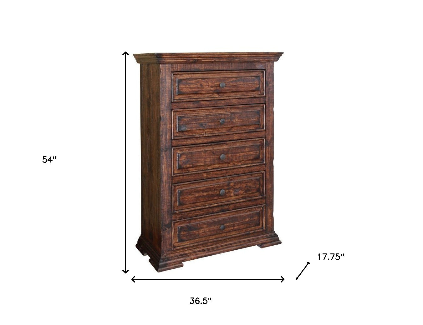 37" Chocolate Solid Wood Five Drawer Chest-3