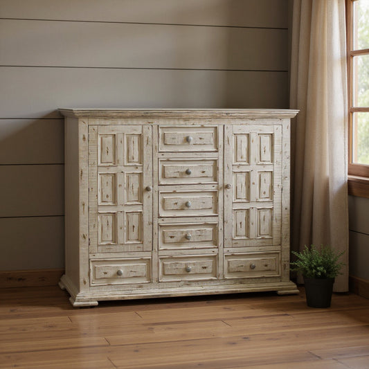 64" White Solid Wood Seven Drawer Gentlemans Chest-0