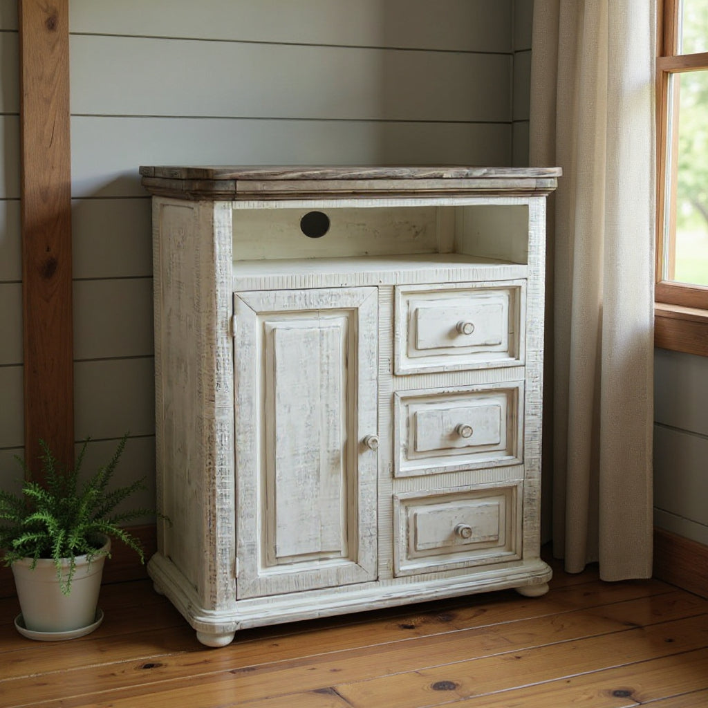 39" Off White Solid Wood Three Drawer Gentlemans Chest-0