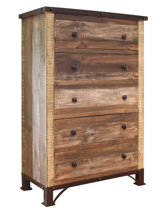 36" Brown Solid Wood Five Drawer Chest-0