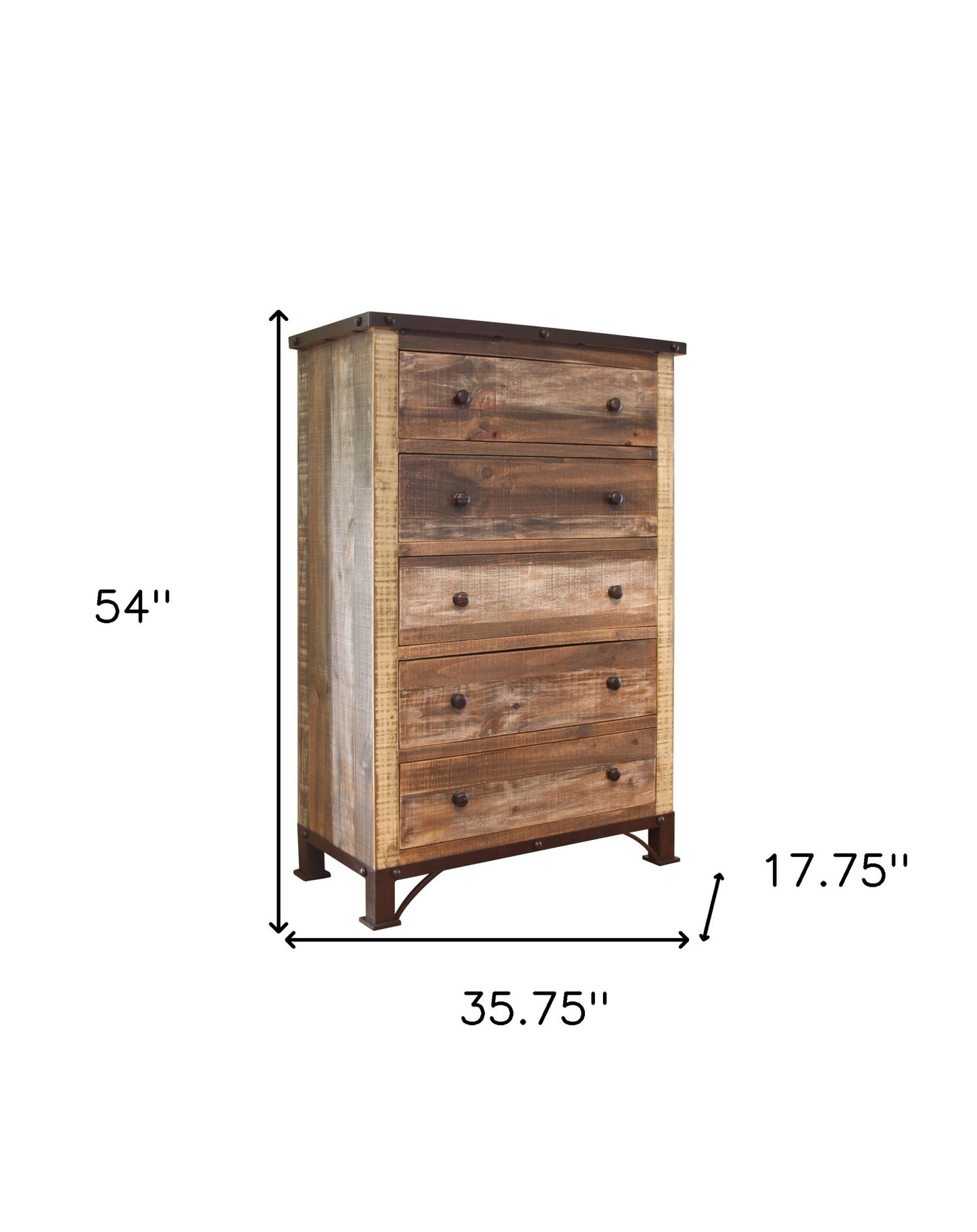 36" Brown Solid Wood Five Drawer Chest-5