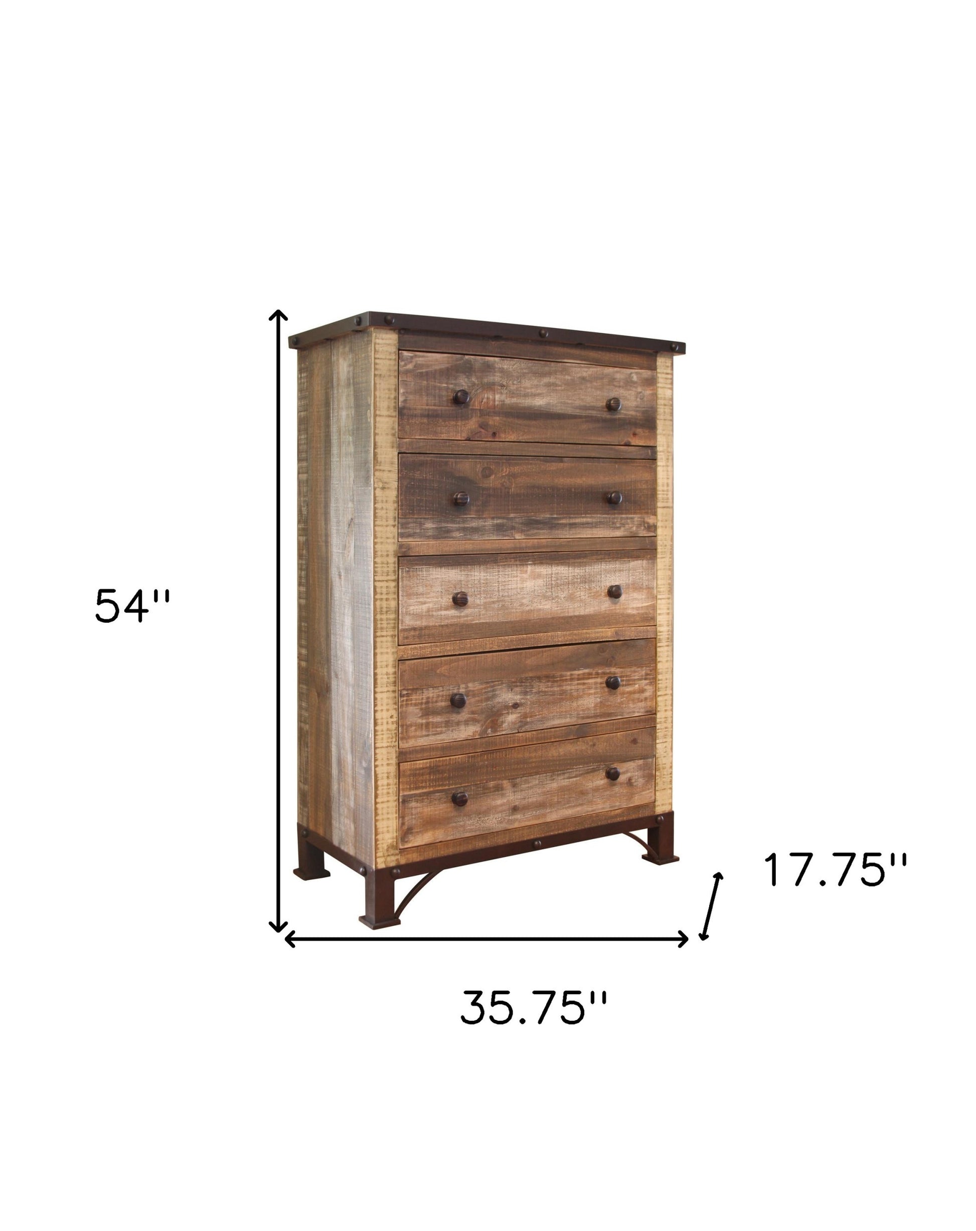 36" Brown Solid Wood Five Drawer Chest-5