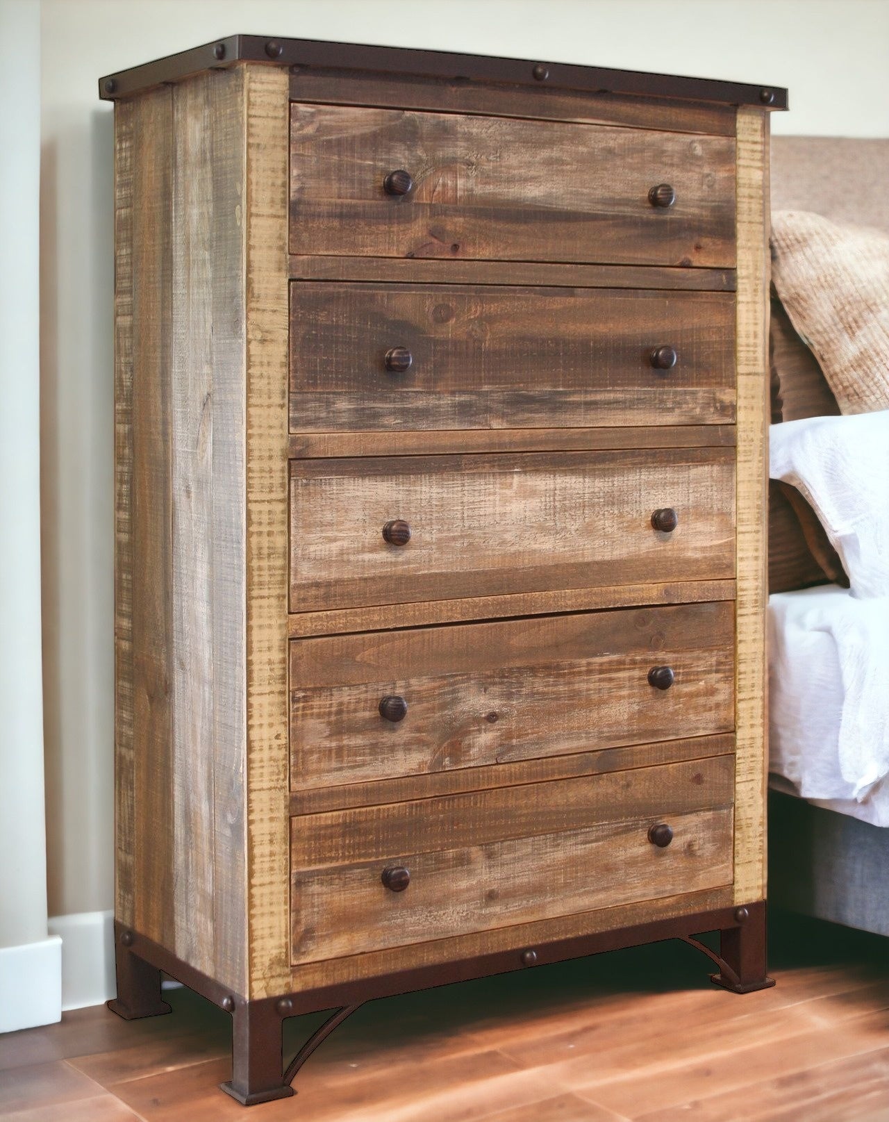36" Brown Solid Wood Five Drawer Chest-2