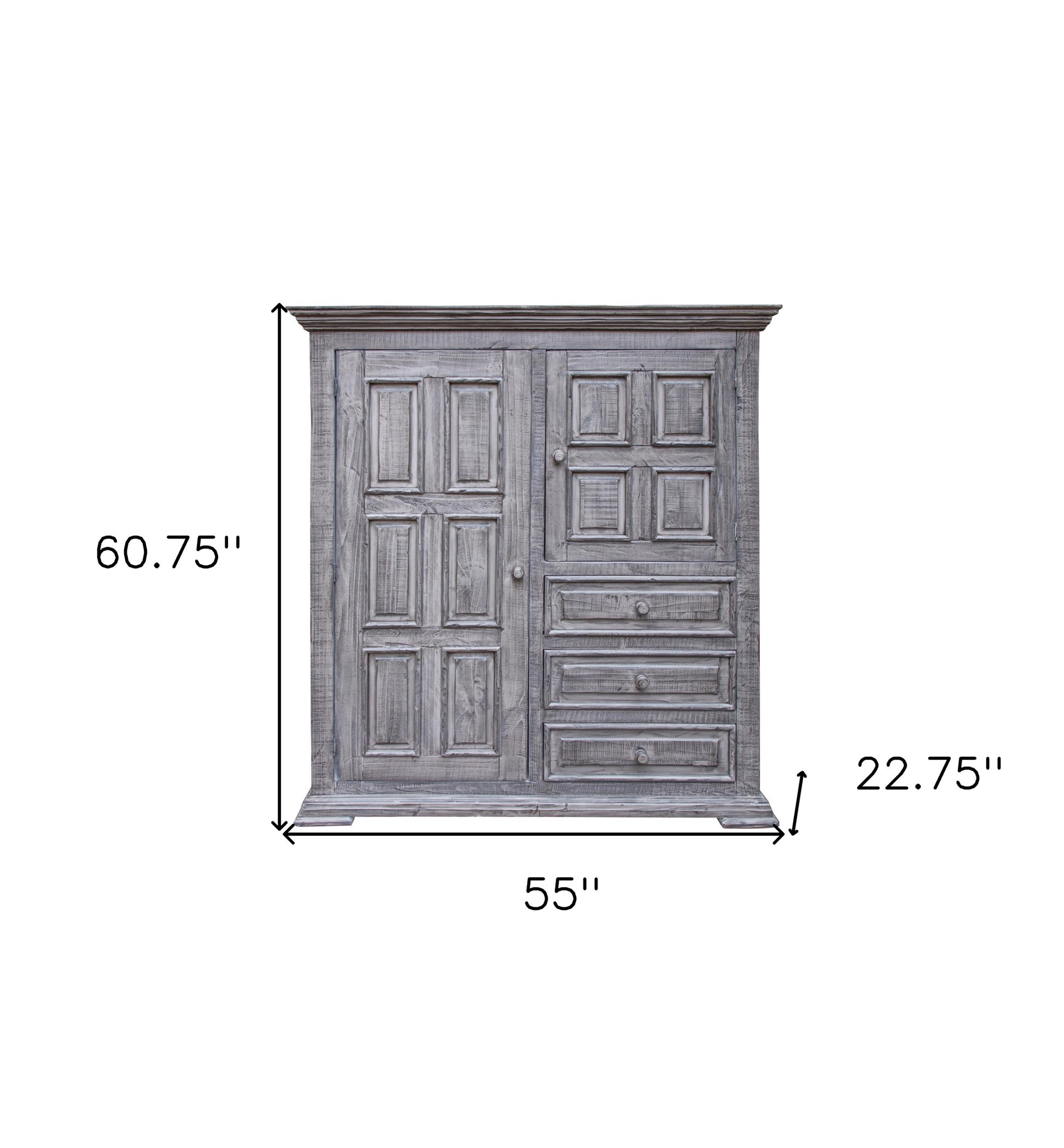 55" Gray Solid Wood Three Drawer Gentlemans Chest-5