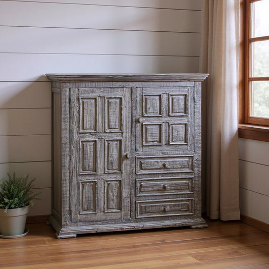 55" Gray Solid Wood Three Drawer Gentlemans Chest-0