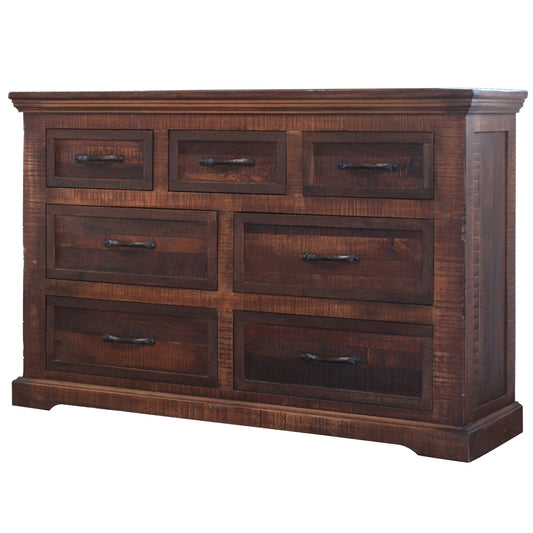 61" Brown Solid Wood Seven Drawer Double Dresser-0