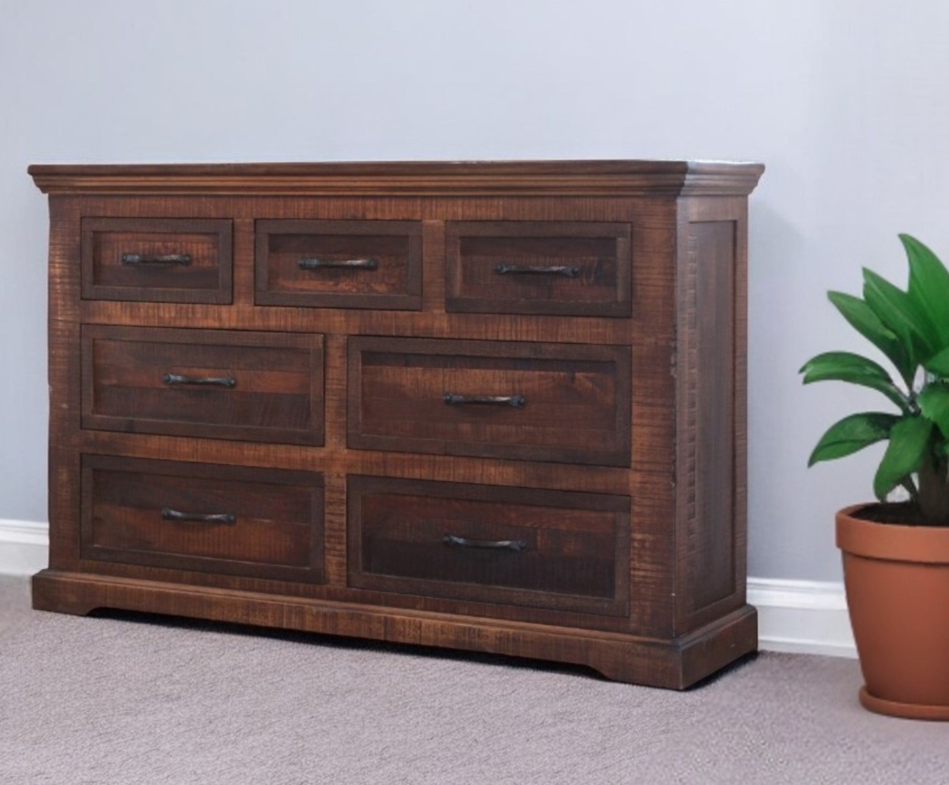 61" Brown Solid Wood Seven Drawer Double Dresser-1