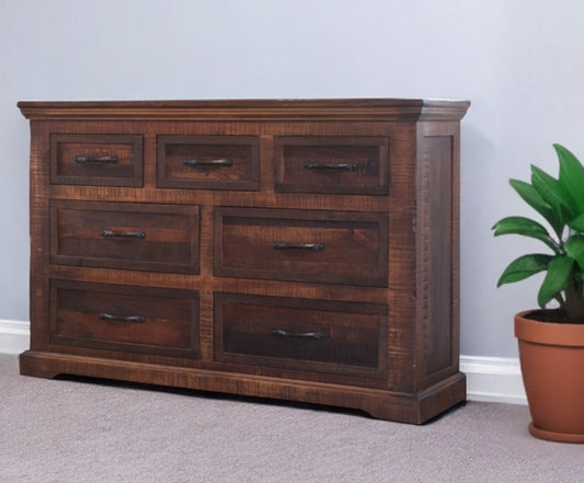 61" Brown Solid Wood Seven Drawer Double Dresser-1