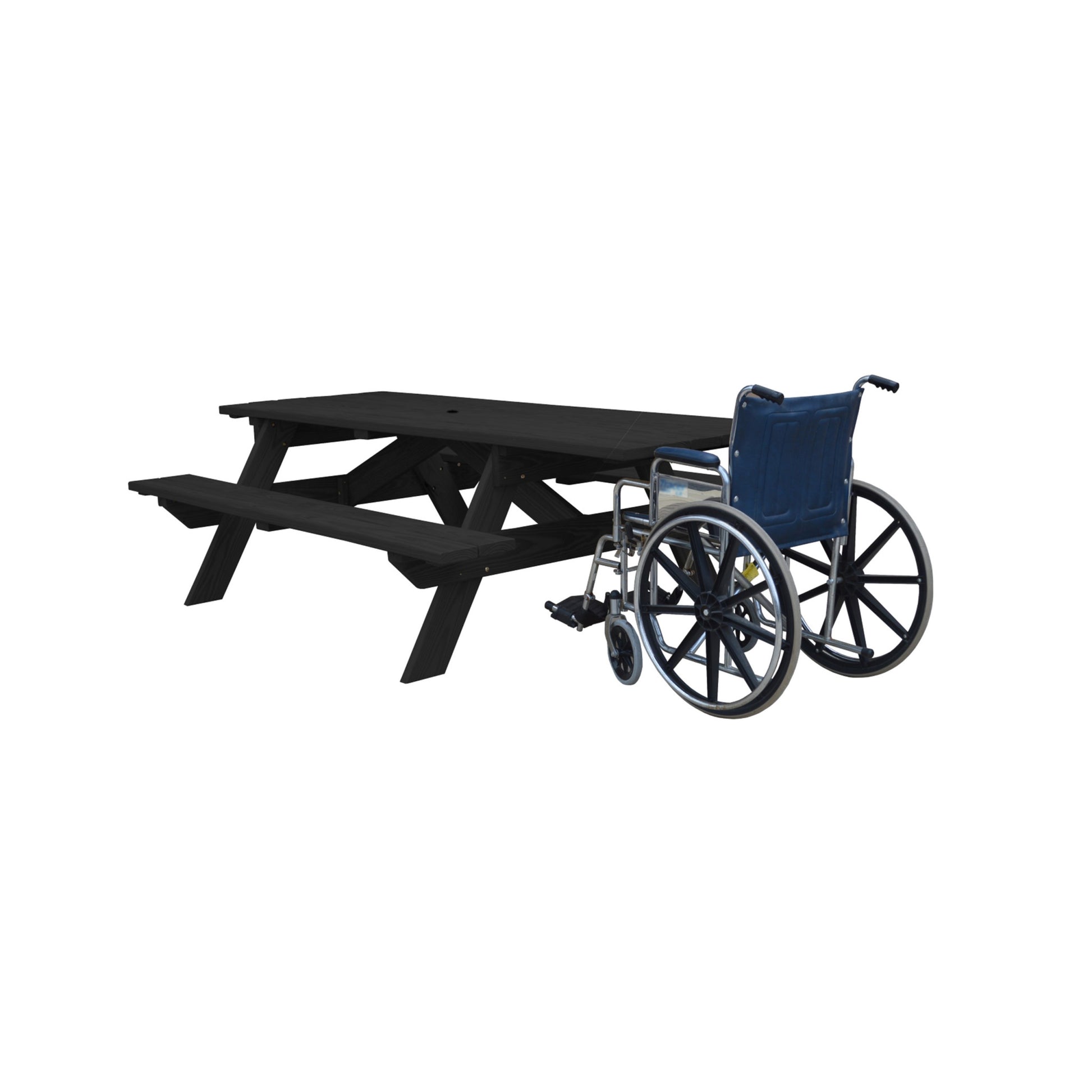 94" Charcoal Solid Wood Outdoor Picnic Table with Umbrella Hole-2