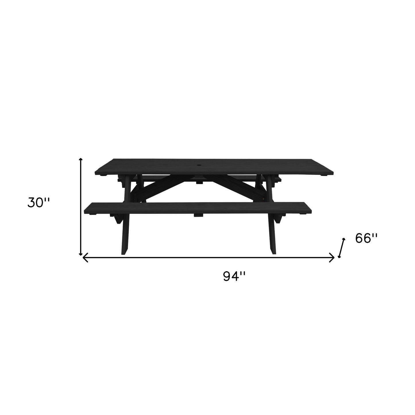 94" Charcoal Solid Wood Outdoor Picnic Table with Umbrella Hole-3